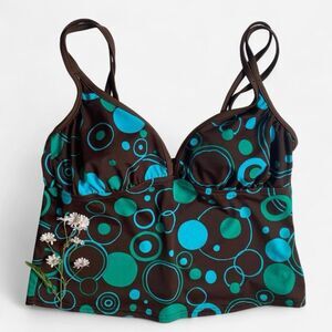 Y2K brown bubble print swim top